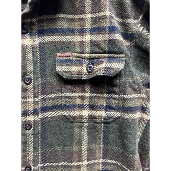 Orvis Flannel Shirt Jacket Mens Large Olive Green Plaid Shacket W/Pockets - Picture 2 of 9